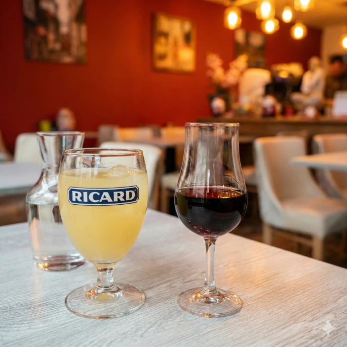 Glass of Ricard and a red port