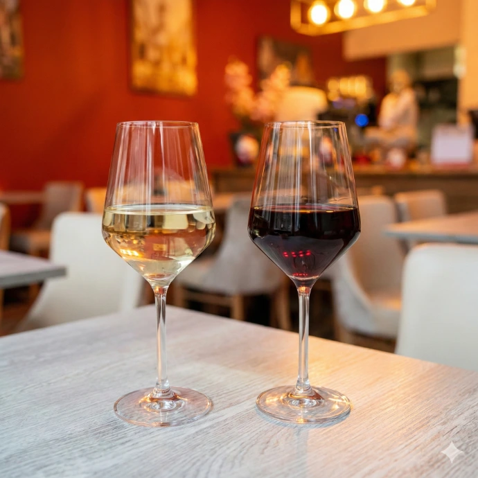 Glass red and white wine