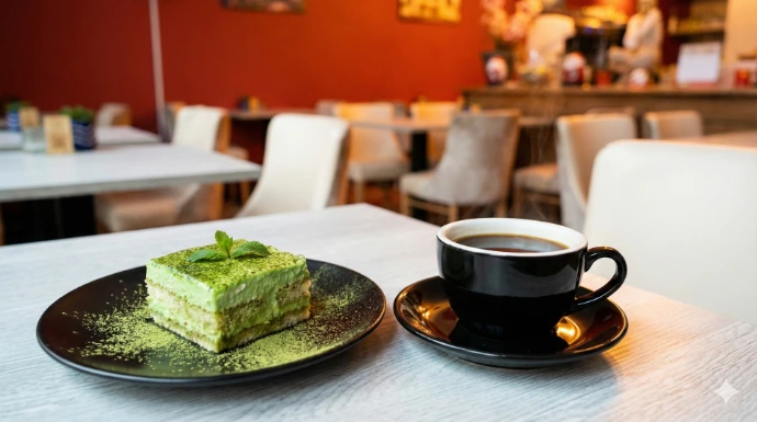 Thai Tiramisu and a cup of coffee